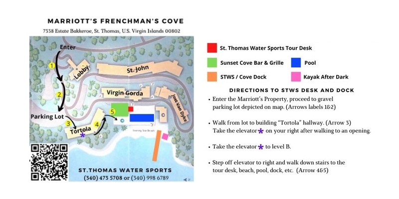 map to tour desk of St. Thomas Watersports